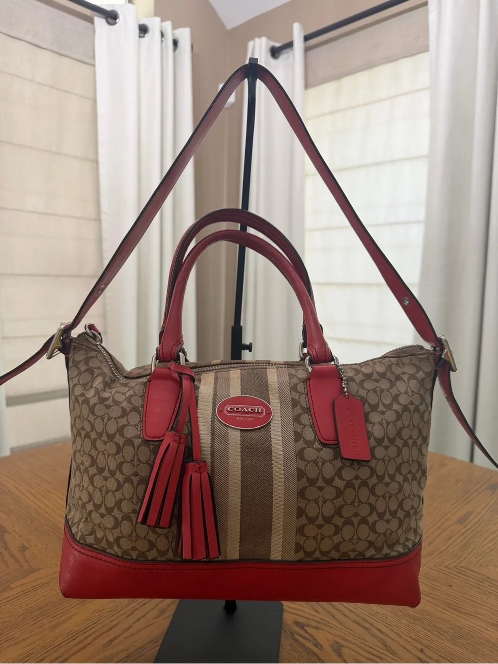 Coach Legacy Signature Canvas Satchel with Red Trim and Tassels
